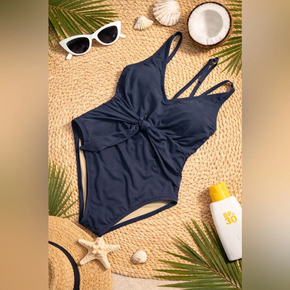 Shade & Shore Navy One Piece Swimsuit Small Tummy Control Cutout Beachwear Chic